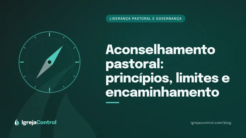 Capa do artigo sobre aconselhamento pastoral, com título e ilustração ligada ao cuidado pastoral em tons de verde-petróleo