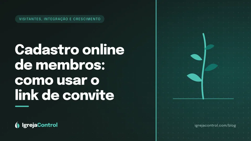 Capa do artigo sobre cadastro online de membros, com título e ilustração de formulário e celular em verde-petróleo