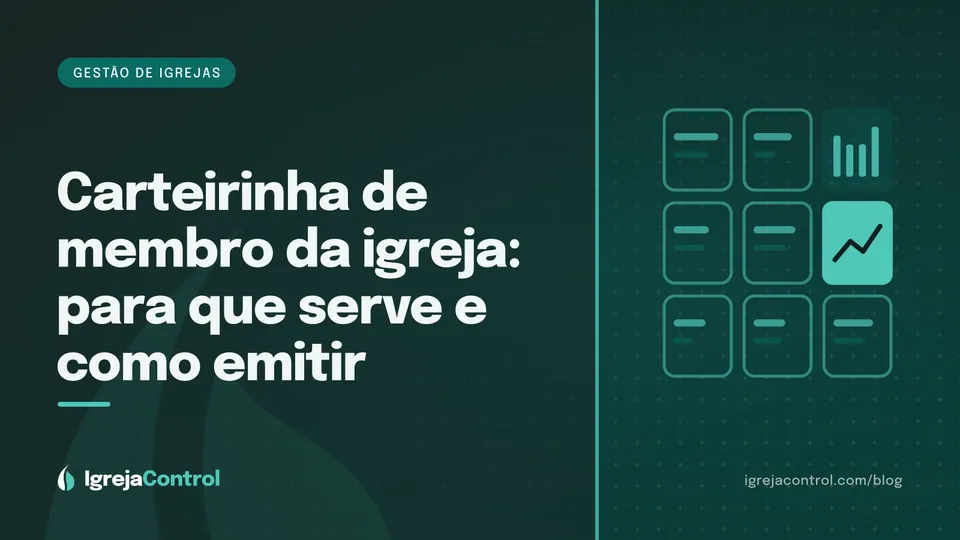Capa do artigo sobre carteirinha de membro da igreja, com título e ilustração abstrata de identificação em verde-petróleo