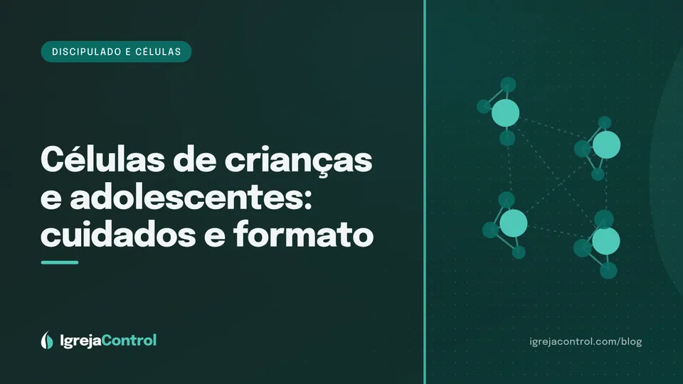 Capa do artigo sobre célula infantil, com título e ilustração de pequenos grupos conectados em verde-petróleo