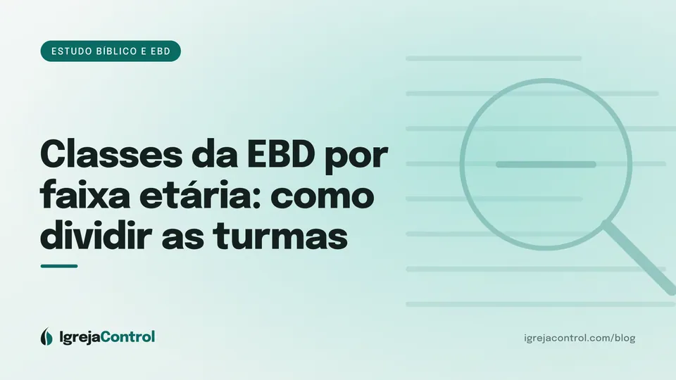Capa do artigo sobre classes da escola dominical por faixa etária, com título e ilustração abstrata de estudo bíblico em verde-petróleo