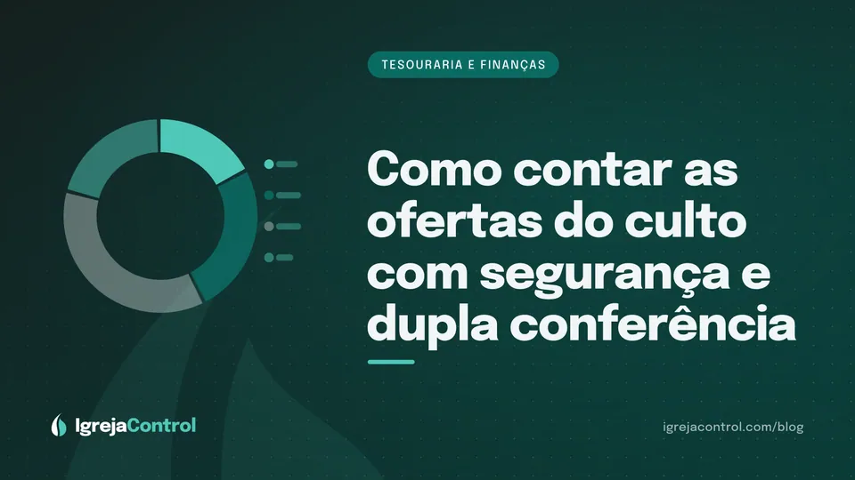 Capa do artigo sobre contagem de ofertas do culto, com título e ilustração de gráficos financeiros em tons de verde-petróleo
