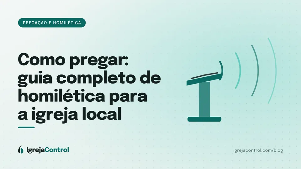 Capa do guia de homilética sobre como pregar, com título e ilustração abstrata de púlpito e ondas sonoras em verde-petróleo