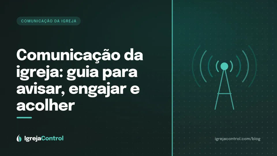 Capa do guia de comunicação na igreja, com título e ilustração de balões de conversa e ondas em verde-petróleo