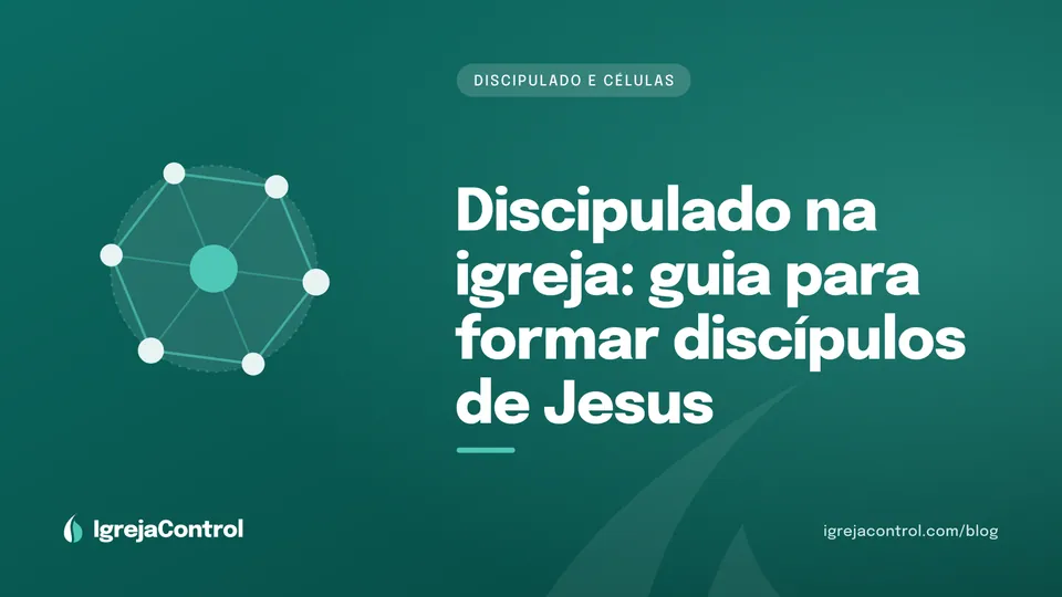 Capa do guia de discipulado cristão na igreja, com título e ilustração de caminho e passos em verde-petróleo