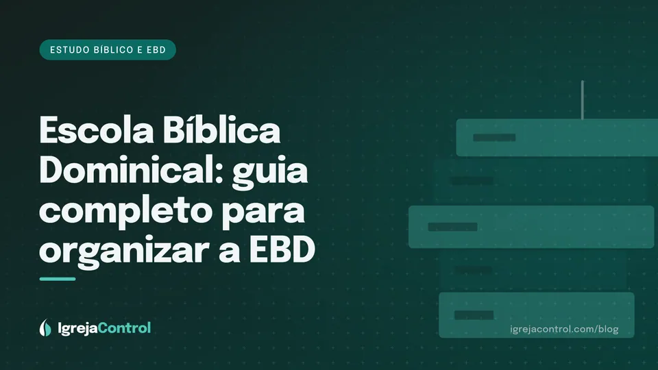 Capa do guia da Escola Bíblica Dominical, com título e ilustração de livros e salas de aula em verde-petróleo