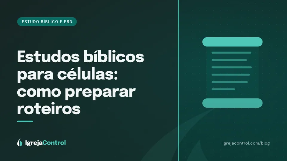 Capa do artigo sobre estudo bíblico para célula, com título e ilustração abstrata de livro aberto em verde-petróleo