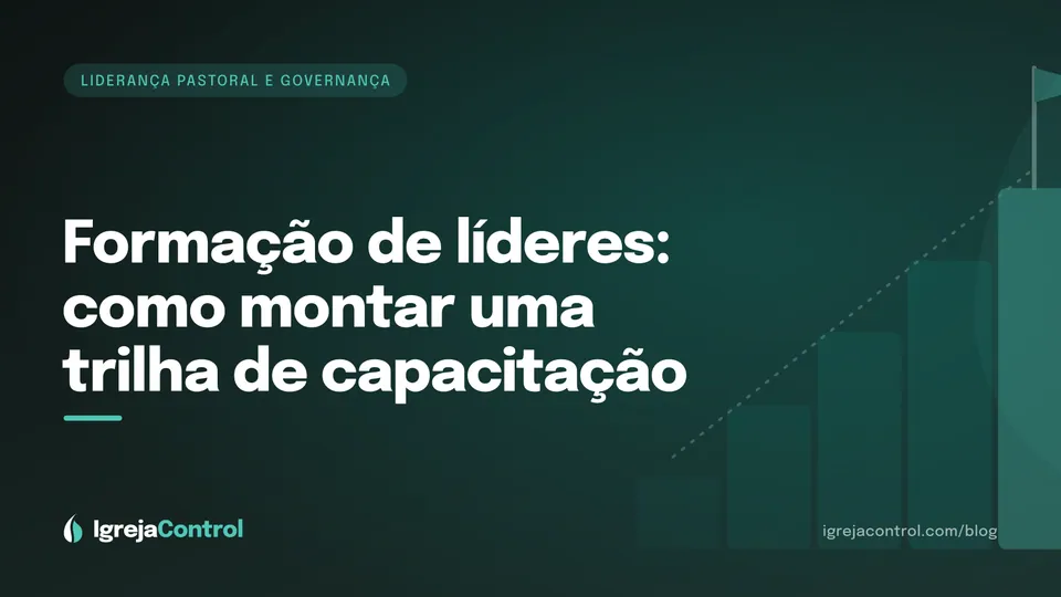 Capa do artigo sobre formação de líderes na igreja, com título e ilustração de degraus e caminho em verde-petróleo