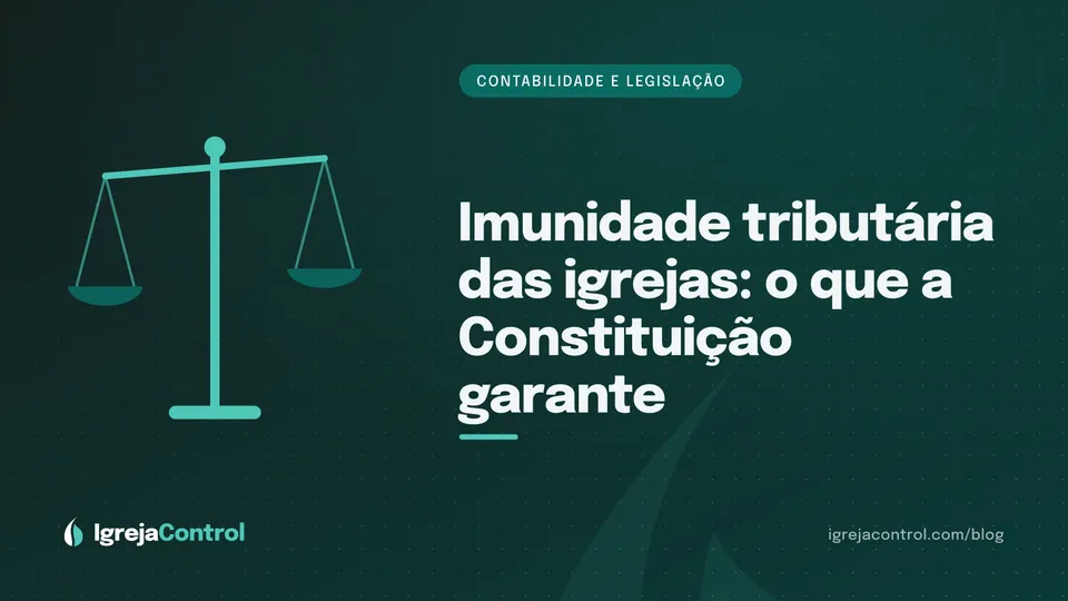 Capa do artigo sobre imunidade tributária das igrejas, com título e ilustração abstrata de documentos legais em verde-petróleo