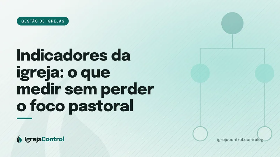 Capa do artigo sobre indicadores de crescimento da igreja, com título e ilustração abstrata de gestão em verde-petróleo