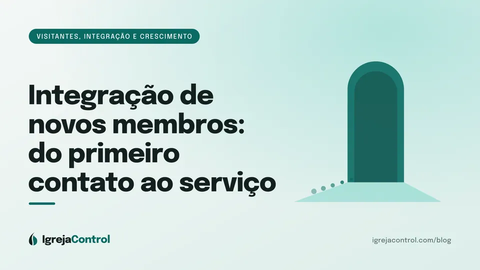 Capa do artigo sobre integração de novos membros, com título e ilustração abstrata de crescimento e acolhimento em verde-petróleo