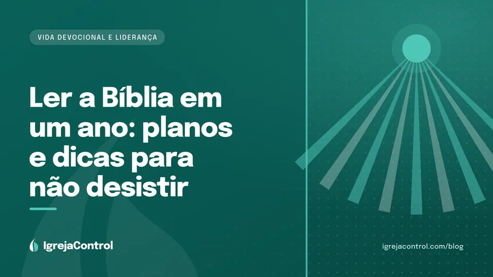 Capa do artigo sobre ler a Bíblia em um ano, com título e ilustração abstrata de vida devocional em verde-petróleo