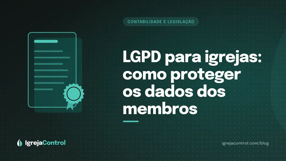 Capa do artigo sobre LGPD para igrejas, com título e ilustração abstrata ligada à legislação em verde-petróleo