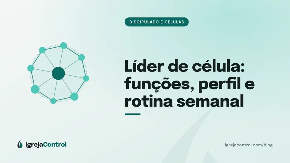 Capa do artigo sobre líder de célula, com título e ilustração abstrata de pessoas reunidas em verde-petróleo