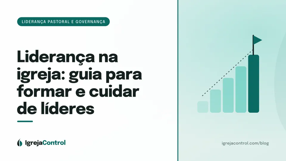 Capa do guia de liderança na igreja, com título e ilustração abstrata de pessoas conectadas em verde-petróleo