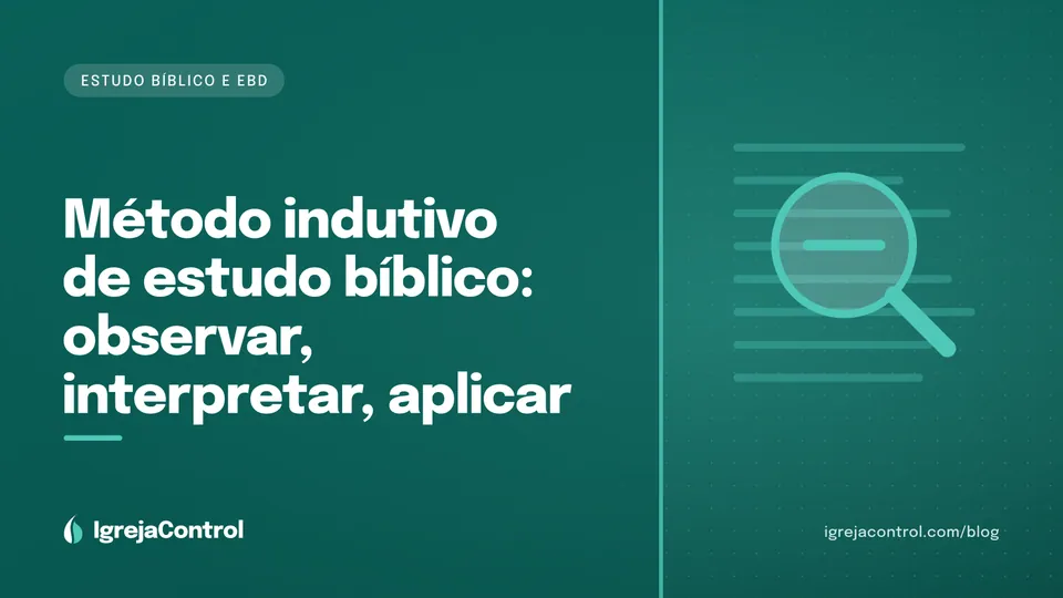 Capa do artigo sobre método indutivo de estudo bíblico, com título e ilustração abstrata de livro aberto em verde-petróleo