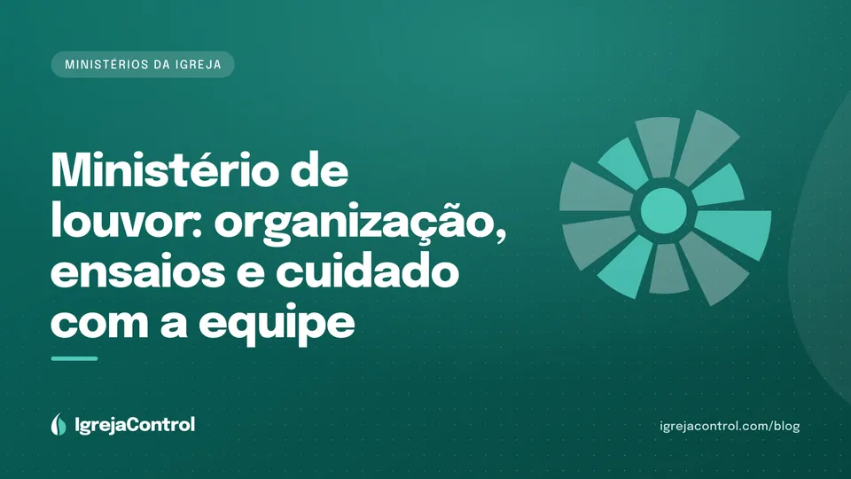 Capa do artigo sobre ministério de louvor, com título e ilustração de ondas sonoras e notas musicais em verde-petróleo