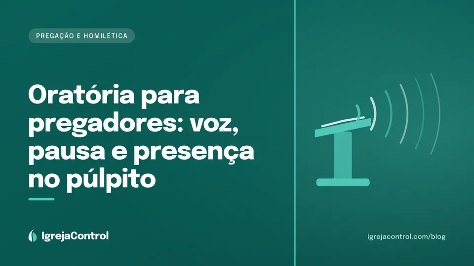 Capa do artigo sobre oratória para pregadores, com título e ilustração abstrata ligada à pregação em verde-petróleo