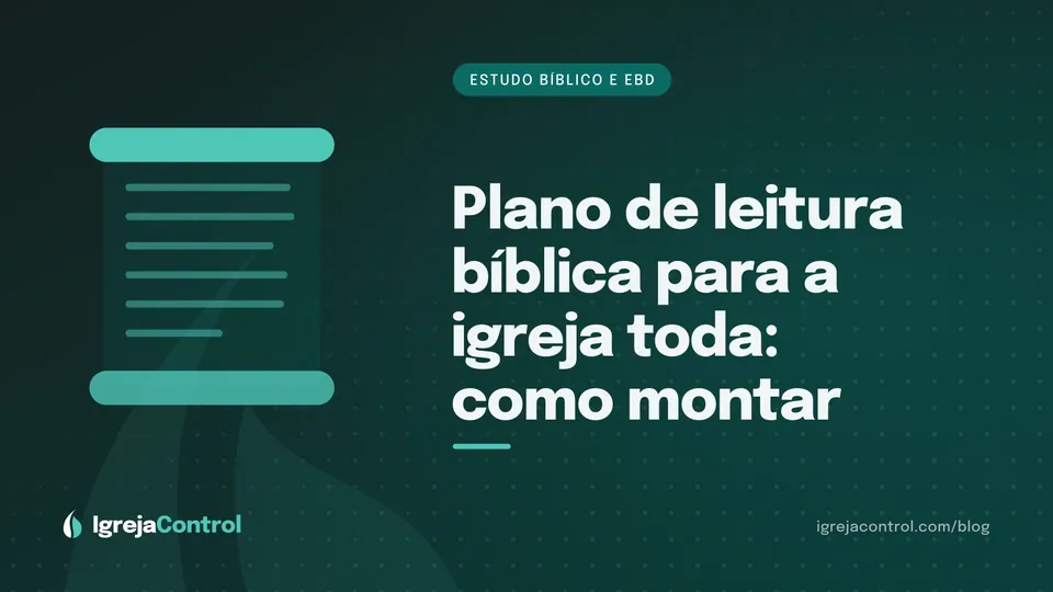 Capa do artigo sobre plano de leitura bíblica para a igreja, com título e ilustração abstrata de estudo bíblico em verde-petróleo
