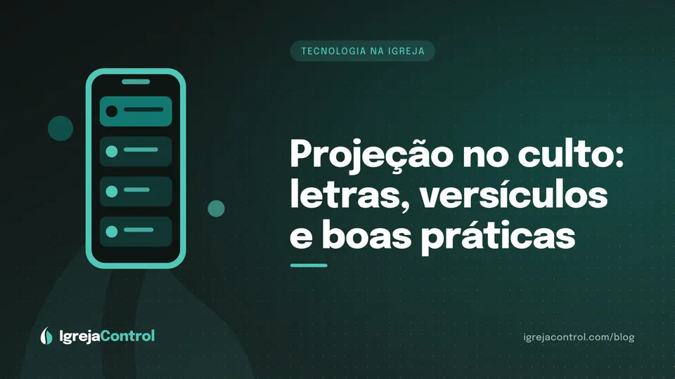 Capa do artigo sobre projeção de letras no culto, com título e ilustração abstrata de tecnologia em verde-petróleo