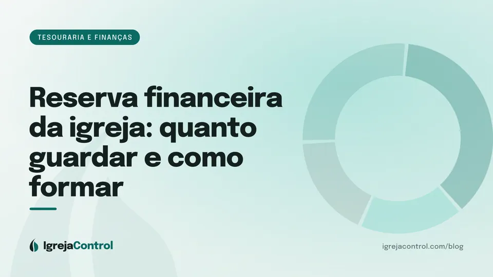 Capa do artigo sobre reserva financeira da igreja, com título e ilustração de gráficos financeiros em verde-petróleo