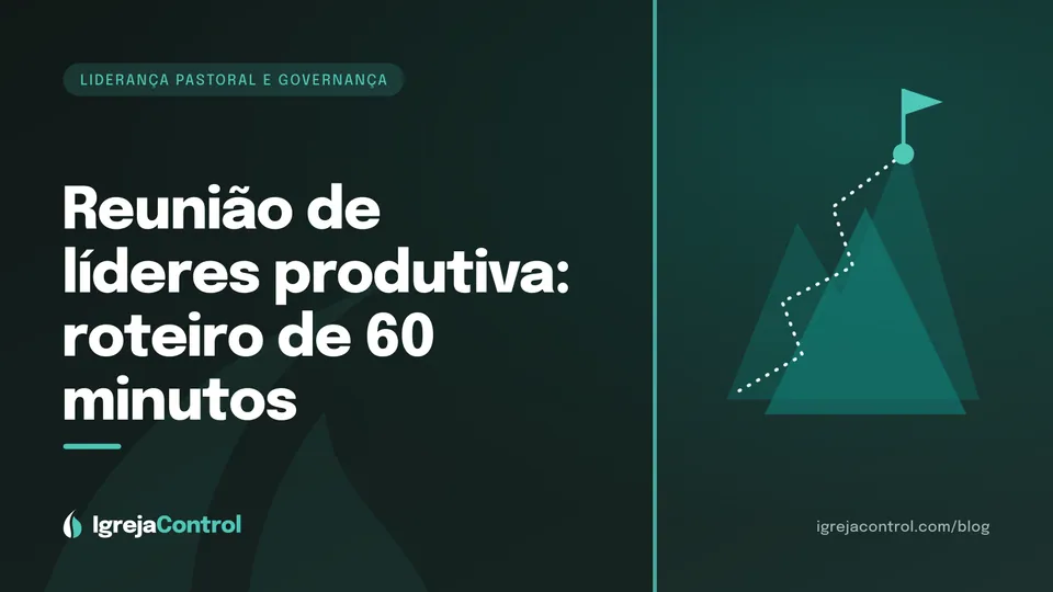 Capa do artigo sobre reunião de líderes produtiva, com título e ilustração abstrata ligada à liderança em verde-petróleo