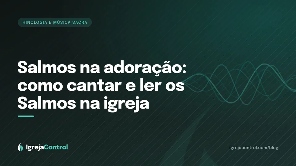 Capa do artigo sobre salmos no culto, com título e ilustração abstrata de música e hinologia em verde-petróleo